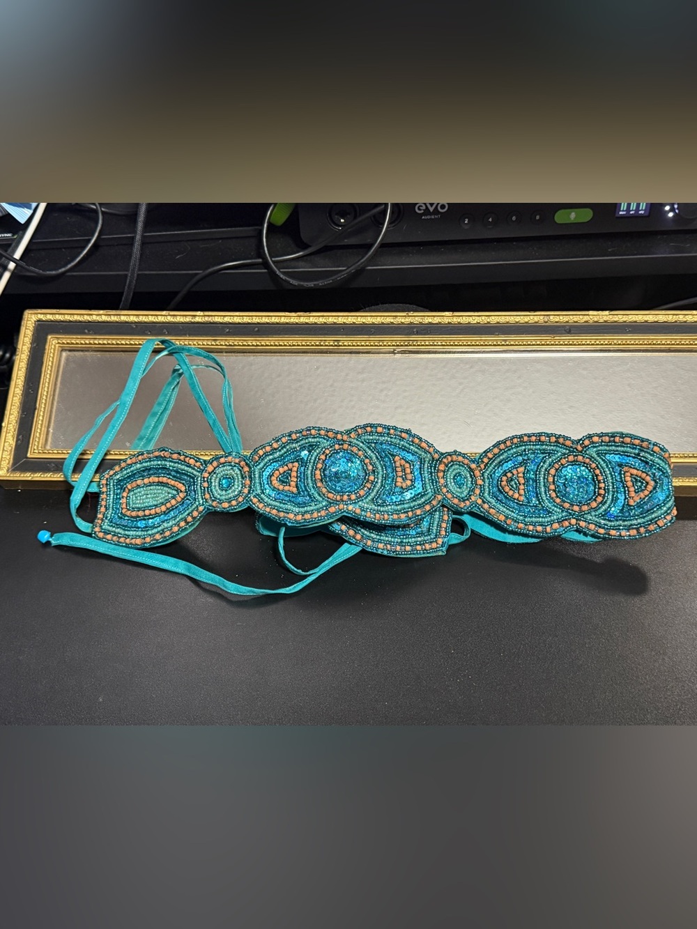 Vintage Y2K Raj Turquoise Handmade Beaded Belt FLAWED